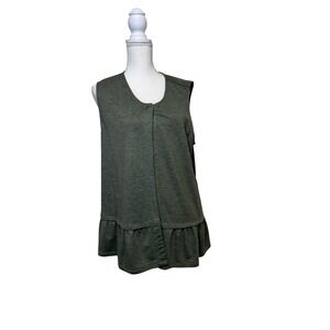 LOGO Lounge Olive Green Sleeveless Cardigan with Button Women's Size Large